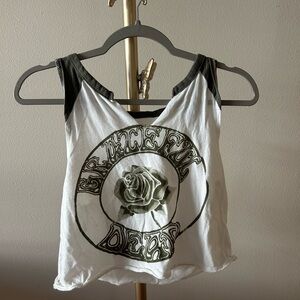 American Eagle Outfitters White Tank Top with Olive Graphic Rose